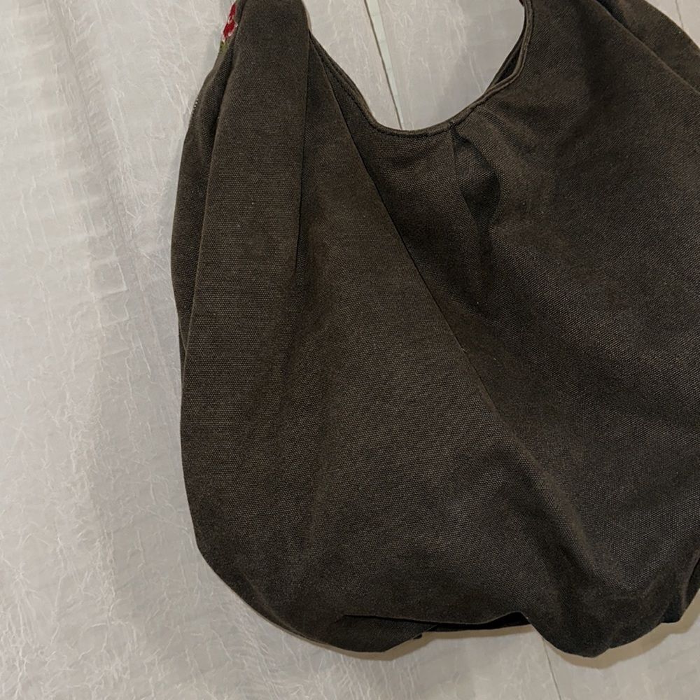 ASOS Forever New Camo Green Canvas Red Burgundy Pink Floral Embroidered Hobo Bag - Picture 7 of 12